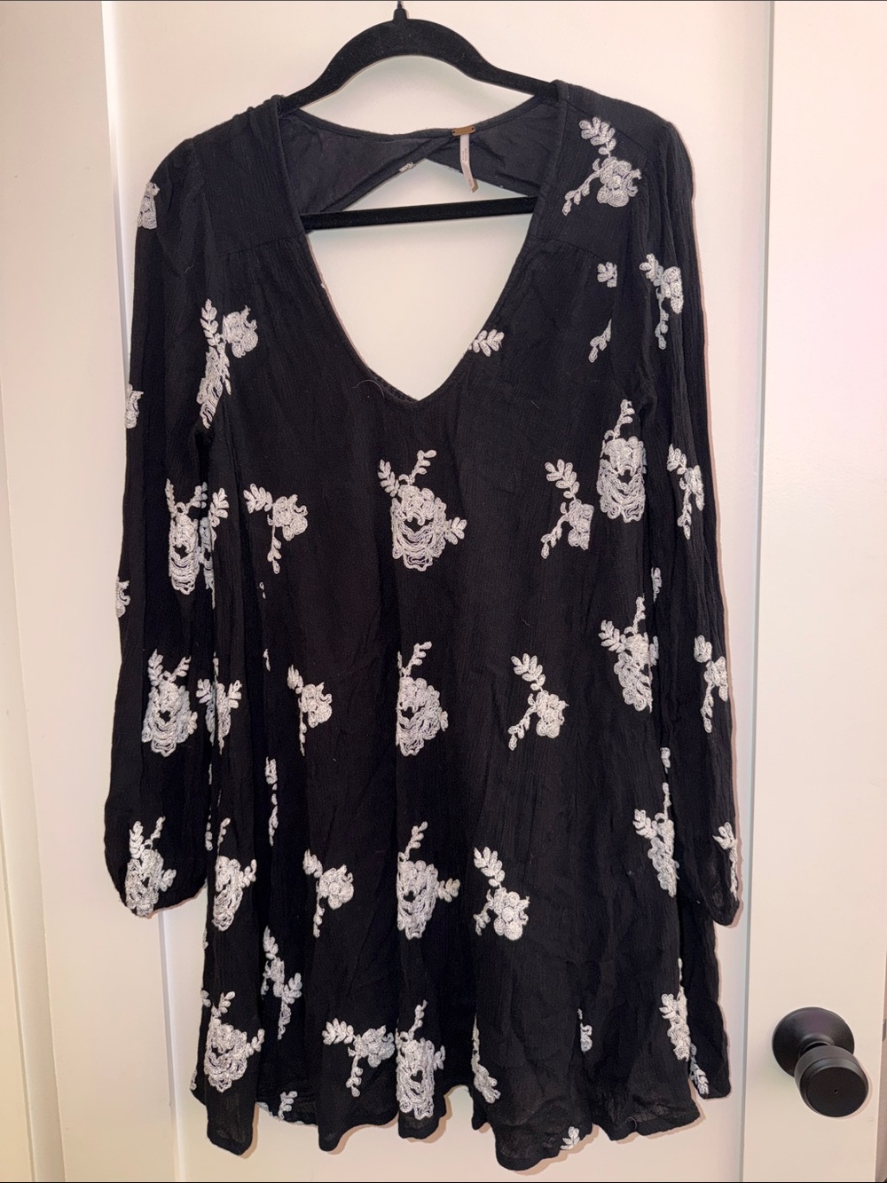 Free People Black Tunic with White Floral Embroidery